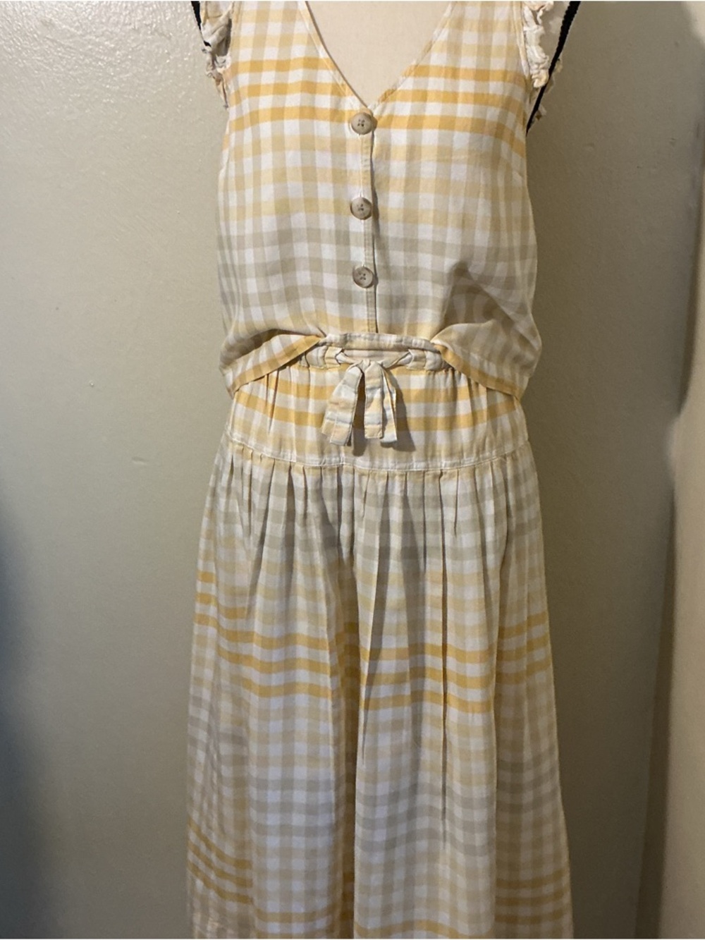 Madewell Yellow and White Gingham Tie-Top & Skirt Set XS/S Cotton